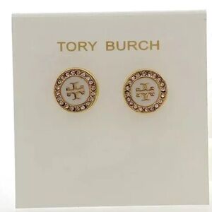 Tory Burch Kira Enamel Stud Earrings in White